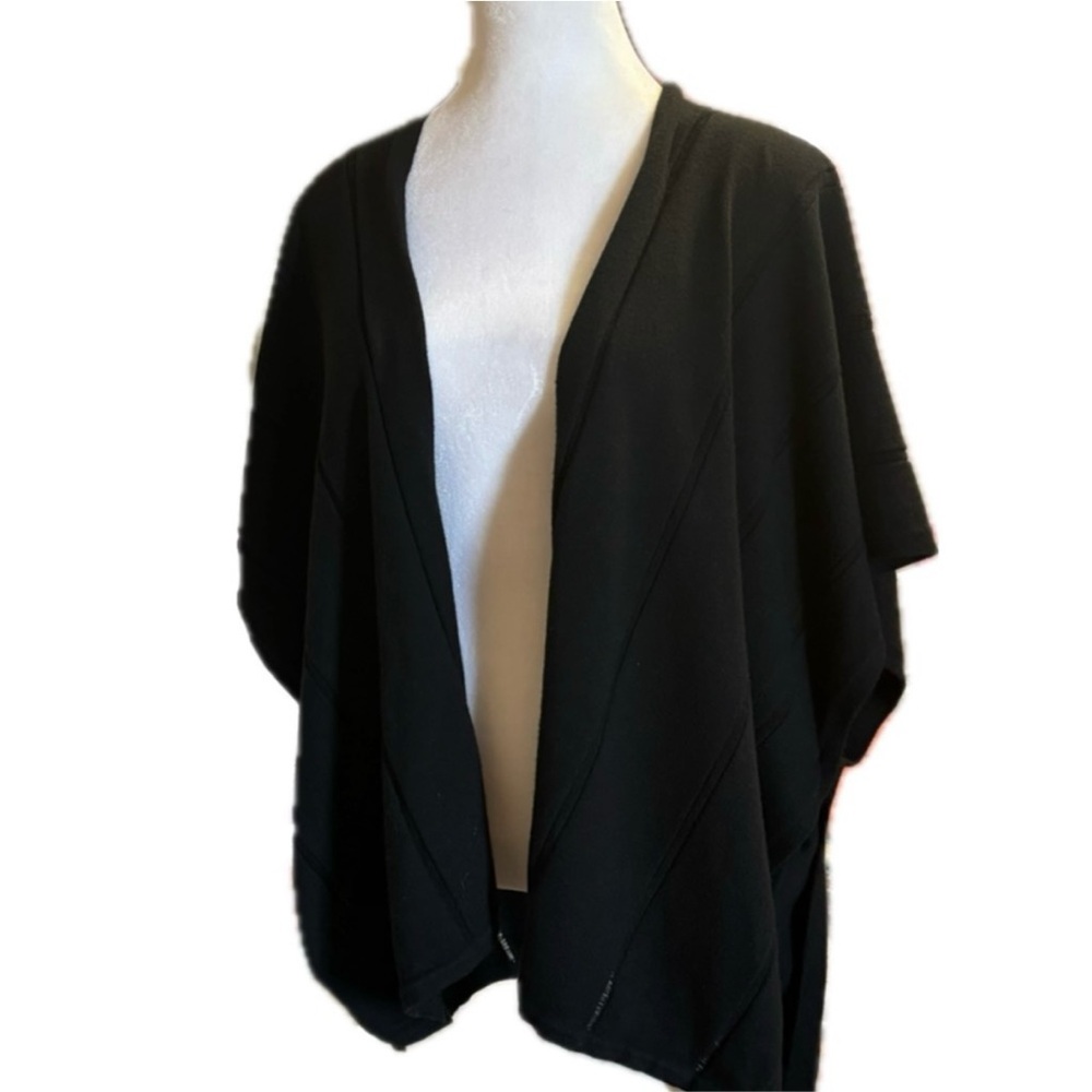 LOFT Open Front Knit Poncho Cardigan Shawl Wrap — Black, Size M/L - Picture 3 of 8